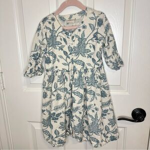 Utsa Kids by Westside Off White Turquoise Floral Printed Dress Sz 7/8 Preppy
